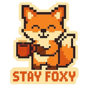 Volpe con tazza da caffè – con la scritta "Resta volpe" – adesivo con simpatici cartoni animati – resistente alle intemperie – regalo per gli amanti del caffè, degli animali e dell'umorismo