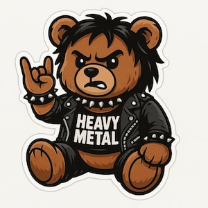 Adesivo orsetto in tenuta heavy metal – adesivo divertente per auto – resistente alle intemperie, rock – regalo per metallari e amanti dei coccoloni