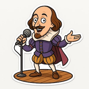 Adesivo Shakespeare con microfono – Adesivo divertente per auto – Resistente alle intemperie, poetico – Regalo per appassionati di letteratura, rapper e amici del palcoscenico