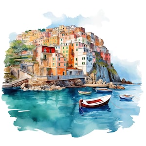 Car sticker Cinque Terre Italy – Watercolor sticker with colorful houses by the sea – Italy sticker for car, laptop & decoration
