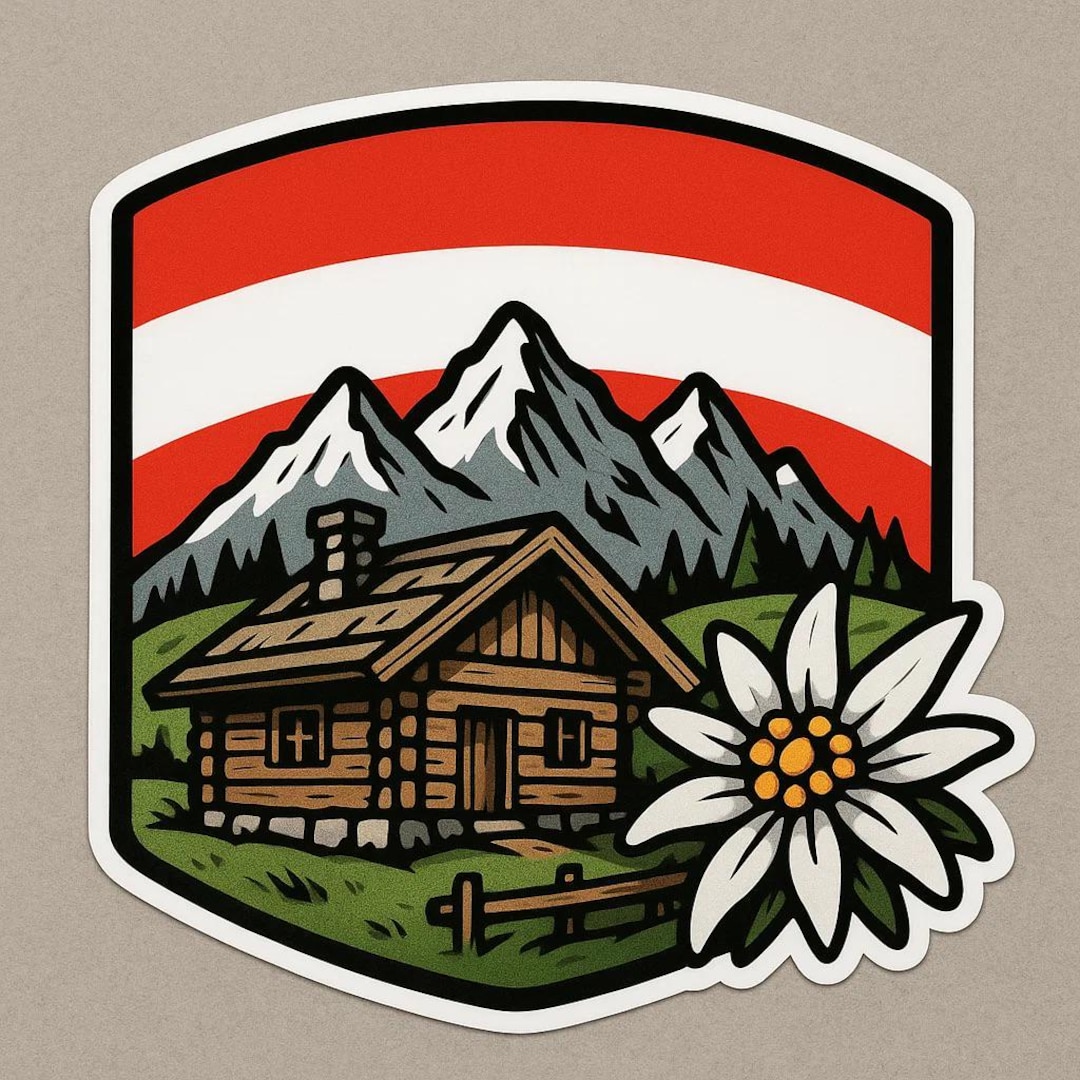 Sticker Austria Flag With Alpine Hut and Edelweiss Sticker for ...