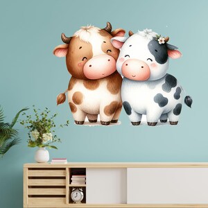 Cute cow wall sticker, funny cow motif, farm decoration, children's room mural, cartoon animal sticker