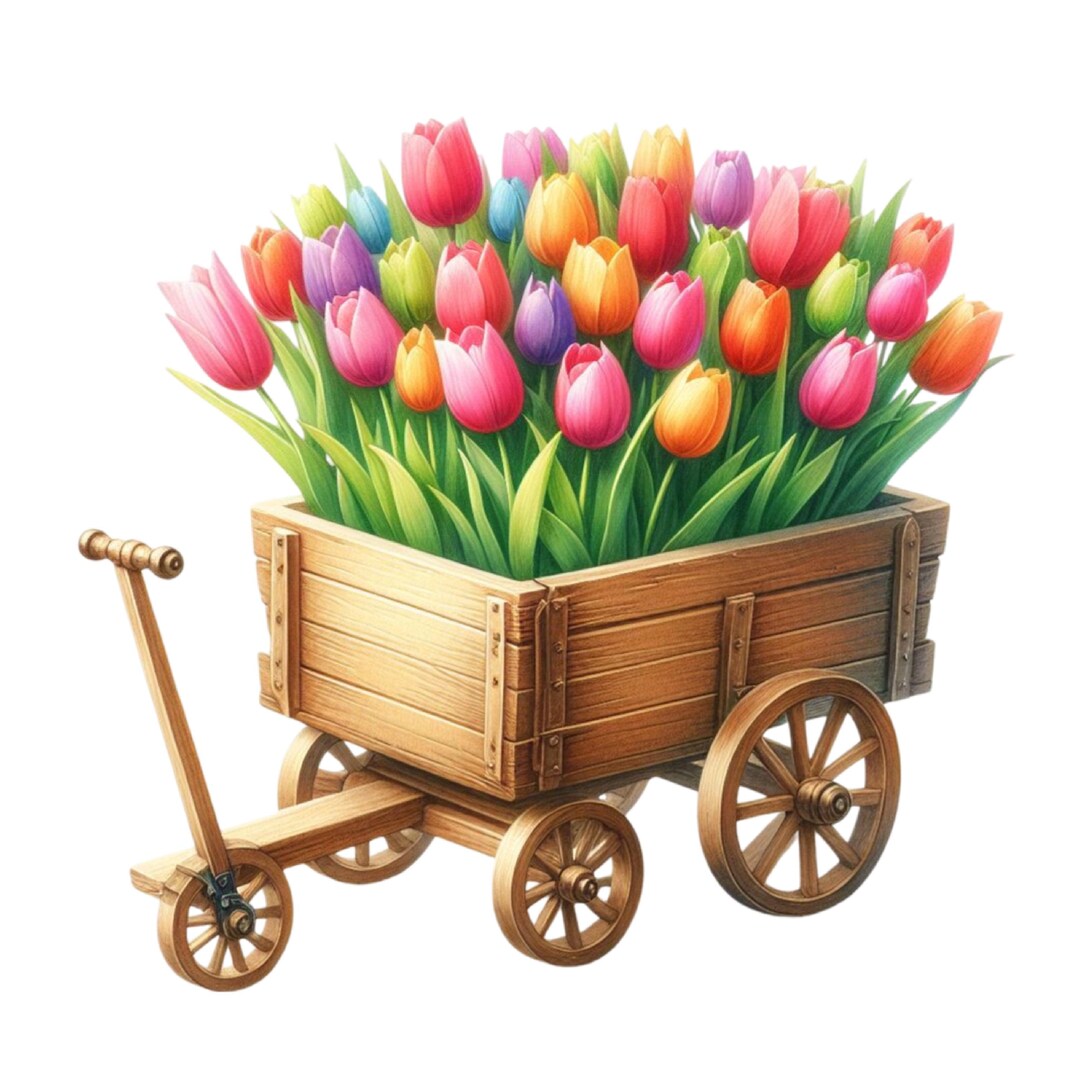 Watercolor Flower Wagon Sticker Set 9×9 Cm Watercolor Floral Wooden ...