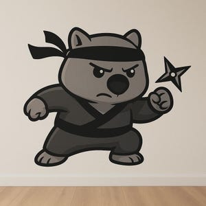 Ninja Wombat Cartoon Wall Sticker Funny Animal Decal in Comic Style for Wall Motorhome Laptop Gift for Kids Animal Fans Humor Lovers
