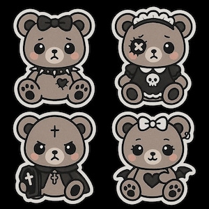 Set di adesivi con orsetto gotico carino con orsetto nero, orso della cripta, peluche di Halloween e decorazione del cimitero - Perfetto per laptop