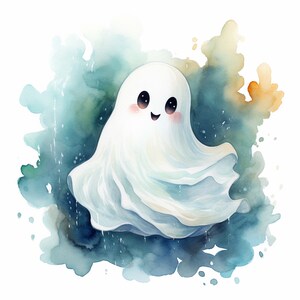 Pegatina de fantasma de acuarela, bonita pegatina de fantasma, decoración de Halloween, divertida pegatina de dibujos animados de fantasma para guardería