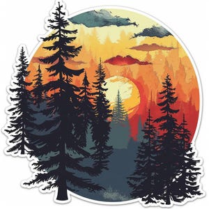 2X Retro Sunset Forest Stickers Customizable Outdoor Vinyl Stickers