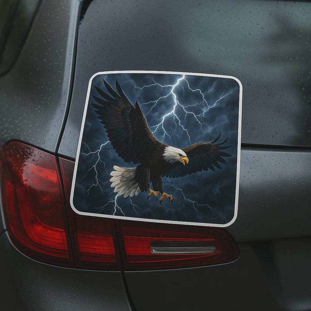 Eagle Flying in a Thunderstorm Sticker. Powerful Nature Motif Sticker ...