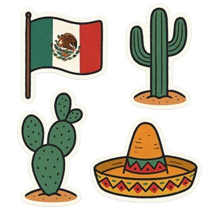 Set di adesivi con bandiera messicana con cactus e sombrero, adesivo per camper, auto e laptop, regalo per gli amanti del campeggio scandinavo