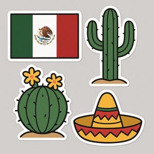 Set di adesivi con bandiera messicana con cactus e sombrero, adesivo per camper, auto e laptop, regalo per gli amanti del campeggio scandinavo