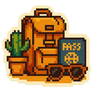 Zaino con passaporto, cactus e occhiali da sole – Adesivo divertente con cartoni animati – Resistente alle intemperie – Regalo per gli amanti dei viaggi e delle avventure all'aria aperta