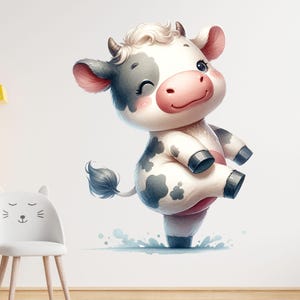 Cute cow wall sticker, funny cow motif, farm decoration, children's room mural, cartoon animal sticker