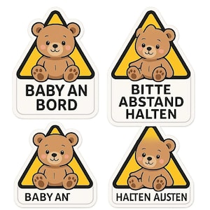Sticker Set Baby an Bord Sticker mit Teddybär und Warnschild – Bitte Abstand halten – Niedlicher & funktionaler Autoaufkleber