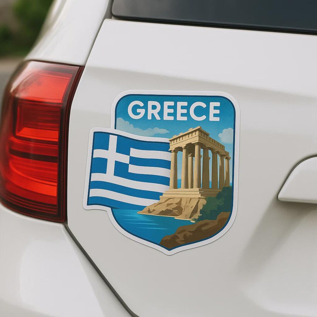 Sticker Greece Flag With Temple and Sea View Sticker for Motorhome ...