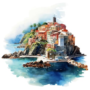 Car sticker Cinque Terre Italy – Watercolor sticker with colorful houses by the sea – Italy sticker for car, laptop & decoration