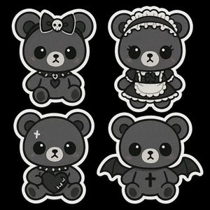 Set di adesivi con orsetto gotico carino con orsetto nero, orso della cripta, peluche di Halloween e decorazione del cimitero - Perfetto per laptop