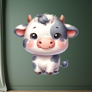 Cute cow wall sticker, funny cow motif, farm decoration, children's room mural, cartoon animal sticker