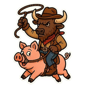 Adesivo bisonte in abiti da cowboy, adesivo in vinile resistente ai raggi UV per esterni, realizzato con pellicola Orafol di alta qualità, adesivo per auto, adesivo per laptop