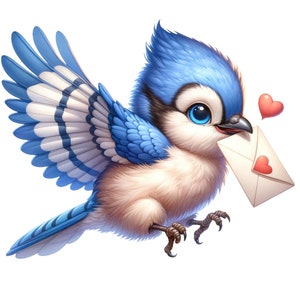 Bonita pegatina de pájaro azul con carta de amor, pegatina kawaii para coche, pegatina de pared, bonito animal amoroso, impermeable y duradera.