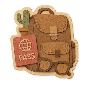 Zaino con passaporto, cactus e occhiali da sole – Adesivo divertente con cartoni animati – Resistente alle intemperie – Regalo per gli amanti dei viaggi e delle avventure all'aria aperta