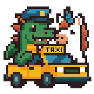 ユニコーンを乗せたタクシー運転手のドラゴン – 面白い漫画ステッカー – 耐候性 – ファンタジー、動物、ユーモアファンへのギフト