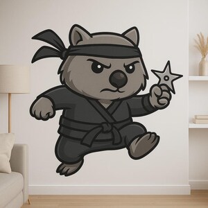 Ninja Wombat Cartoon Wall Sticker Funny Animal Decal in Comic Style for Wall Motorhome Laptop Gift for Kids Animal Fans Humor Lovers