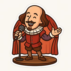 Adesivo Shakespeare con microfono – Adesivo divertente per auto – Resistente alle intemperie, poetico – Regalo per appassionati di letteratura, rapper e amici del palcoscenico