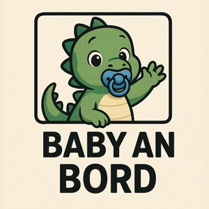 Baby an Bord Dino Sticker – Süßer Autoaufkleber mit Cartoon-Dino und Schnuller – Wetterfest & ideal für Eltern