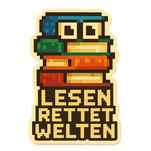 Pila di libri con occhi – con la scritta "La lettura salva i mondi" – adesivo con simpatico cartone animato – resistente alle intemperie – regalo per amanti dei libri e nerd