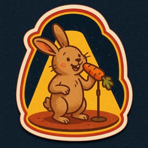 Adesivo coniglio con microfono a carota sul palco Divertente adesivo per laptop per gli amanti della musica Regalo per bambini musicisti appassionati di conigli