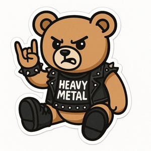 Adesivo orsetto in tenuta heavy metal – adesivo divertente per auto – resistente alle intemperie, rock – regalo per metallari e amanti dei coccoloni