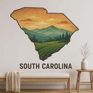 South Carolina Kartenlandschaft Wandtattoo – Naturmotiv mit Bundesstaat-Umriss für Wohnzimmer, Büro oder Wohnmobil Deko für USA Reise-Fans