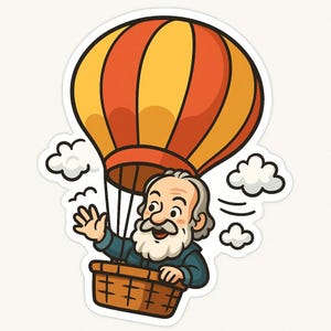 Galileo in a Hot Air Balloon Sticker – Fantasy Car Sticker – Weatherproof, Visionary – Gift for Science and Adventure Fans