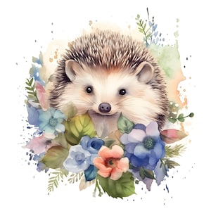 Pegatina de erizo feliz, pegatina de animal de acuarela, linda impresión digital de dibujos animados