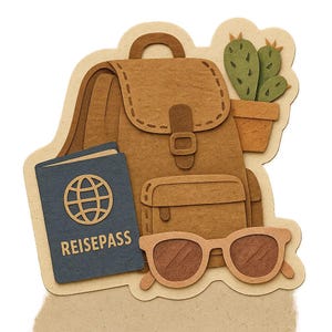 Zaino con passaporto, cactus e occhiali da sole – Adesivo divertente con cartoni animati – Resistente alle intemperie – Regalo per gli amanti dei viaggi e delle avventure all'aria aperta