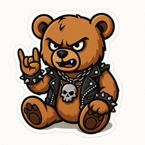 Adesivo orsetto in tenuta heavy metal – adesivo divertente per auto – resistente alle intemperie, rock – regalo per metallari e amanti dei coccoloni