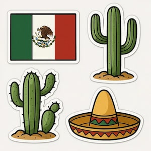 Set di adesivi con bandiera messicana con cactus e sombrero, adesivo per camper, auto e laptop, regalo per gli amanti del campeggio scandinavo