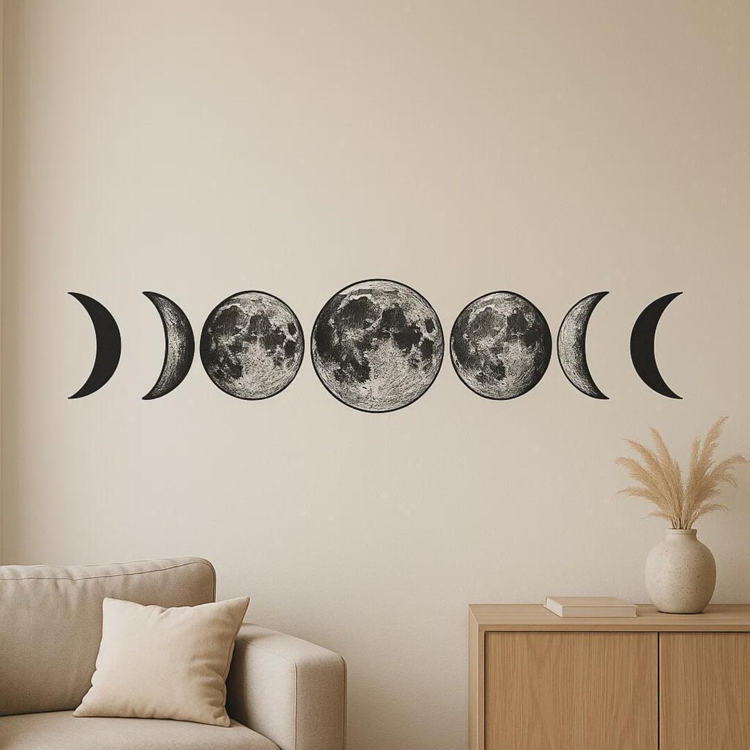 Moon Phases Wall Sticker Set in Boho Style for Bedroom, Living Room or ...