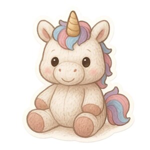 Adesivo di peluche a forma di unicorno, simpatico peluche a forma di fumetto, per laptop, auto e camper, regalo per bambini, appassionati di fantasy e amanti degli unicorni.