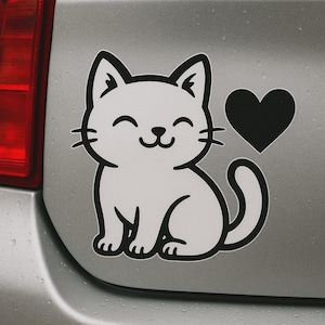 Bonita pegatina de gato con dibujos animados de corazón para portátil, coche, caravana, regalo para amantes de los gatos, decoración para San Valentín.
