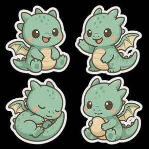 Zestaw naklejek Kawaii Baby Dragon 4 sztuki, urocze naklejki fantasy na laptopa, samochód, kamper, prezent dla dzieci, fani smoków i pocisków