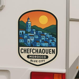 Adesivo per auto Chefchaouen – Destinazione di viaggio della città blu del Marocco – Adesivo Oriental Vanlife per auto e camper