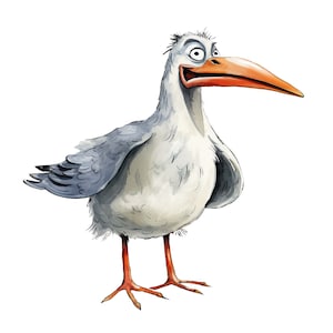 Pegatinas divertidas de gaviotas, pegatinas de pájaros humorísticos, decoración costera, gaviotas de acuarela, pegatinas de pájaros de dibujos animados, regalo de playa, pegatinas de vida marina