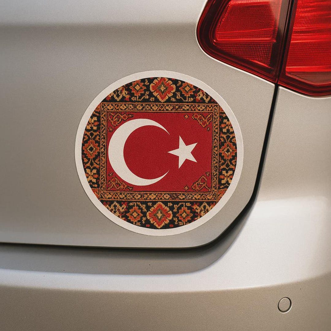 Turkce Sticker Sticker Türkiye Flag With Crescent Moon and Carpet Pattern Sticker for ...