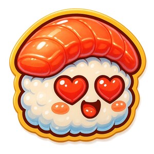Kawaii Sushi Sticker | Lustiger Anime Aufkleber mit Herzaugen | Japanisches Essen Motiv | Otaku Geschenk für Sushi-Fans