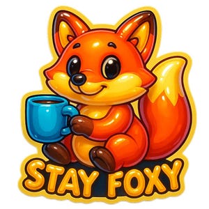 Volpe con tazza da caffè – con la scritta "Resta volpe" – adesivo con simpatici cartoni animati – resistente alle intemperie – regalo per gli amanti del caffè, degli animali e dell'umorismo