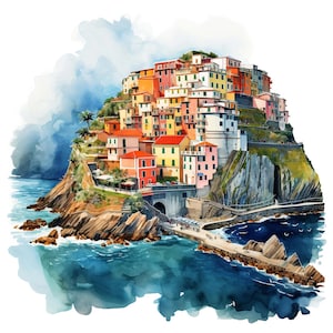 Car sticker Cinque Terre Italy – Watercolor sticker with colorful houses by the sea – Italy sticker for car, laptop & decoration