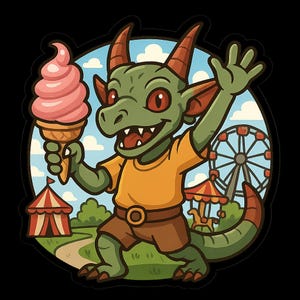 遊園地のゴブリンステッカー - 面白い車のステッカー - 耐候性、遊び心 - ファンタジーファン、オタク、子供へのギフト