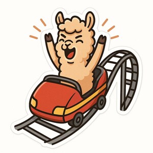 ジェットコースターに乗ったアルパカのステッカー2枚 - 面白い車のステッカー - 耐候性、ワイルド - 動物愛好家、子供、テーマパークファンへのギフト