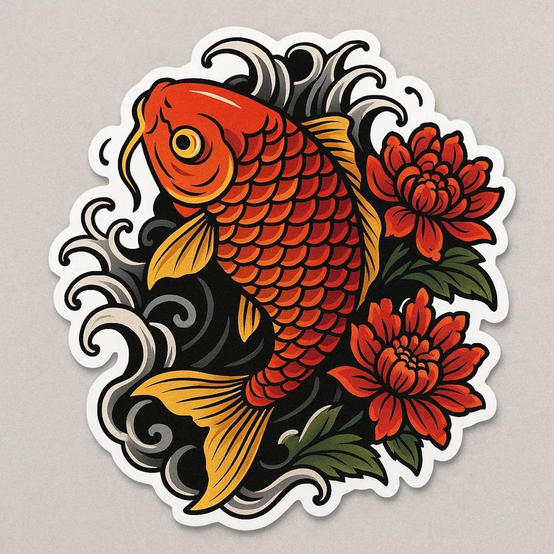 Carp Sticker in Japanese Tattoo Style. Car Sticker. Please Note ...
